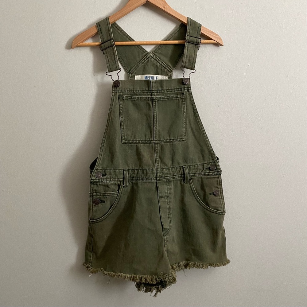 Brandy Melville Olive Green Distressed Overall Shorts size M